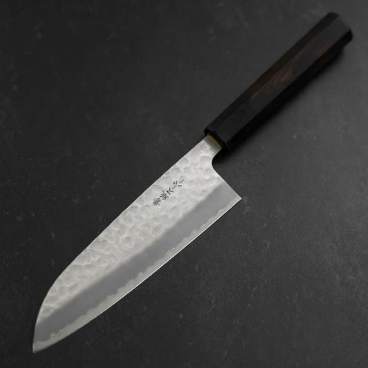 Santoku Stainless Clad Blue Super Tsuchime Buffalo Ebony Handle 165mm