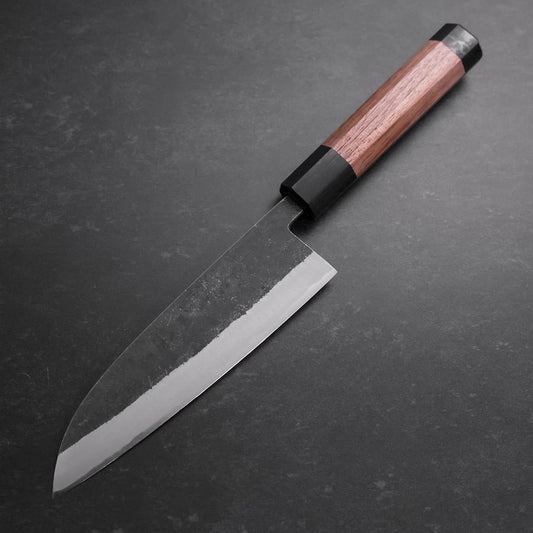Santoku Stainless Clad Blue Steel #2 Kurouchi Walnut Handle 165mm