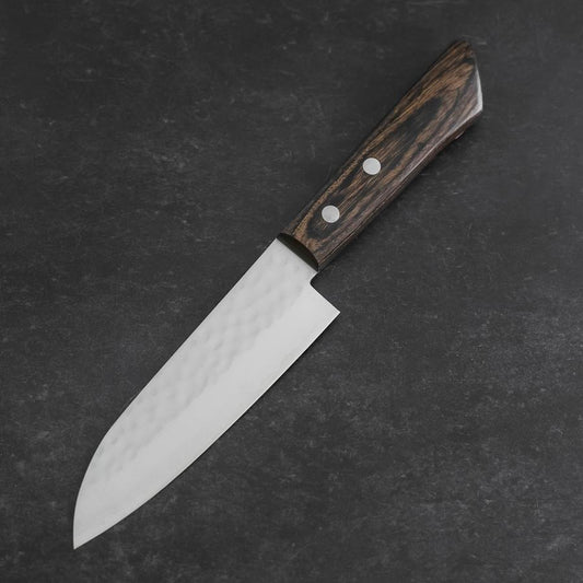 Santoku VG-1 Tsuchime Western Brown Mahogany Handle 130mm (Tsuba Nashi)