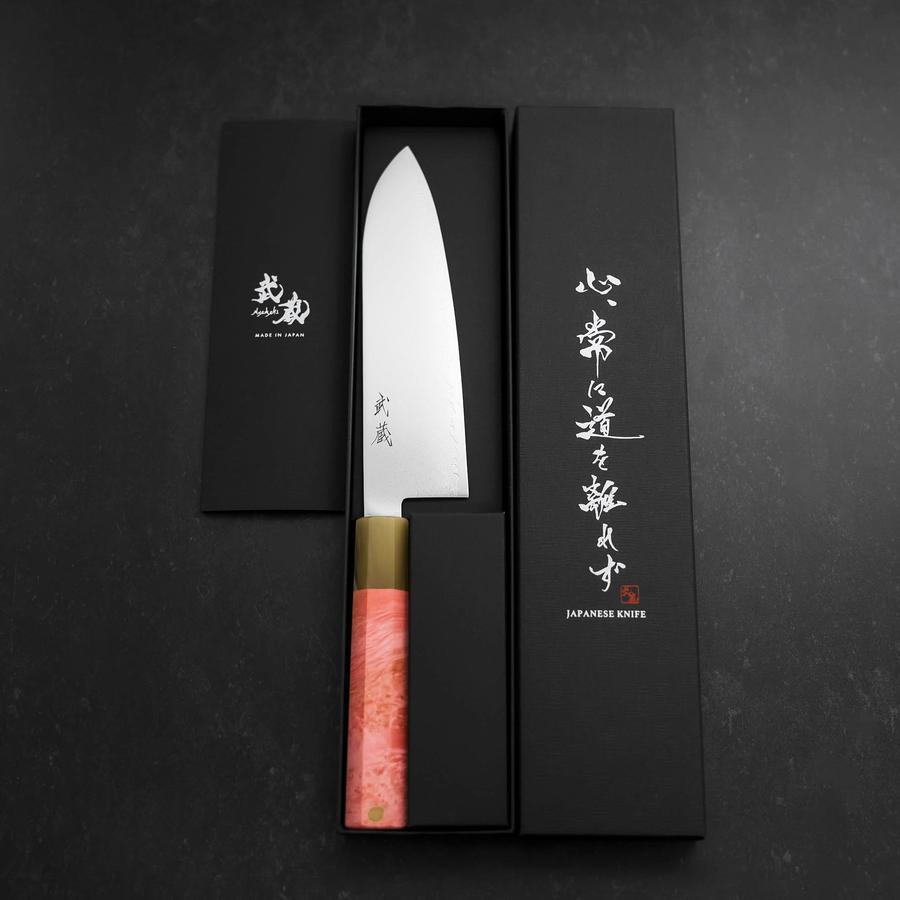 Santoku VG-10 Damascus Buffalo Dark Pink Maple Handle 180mm