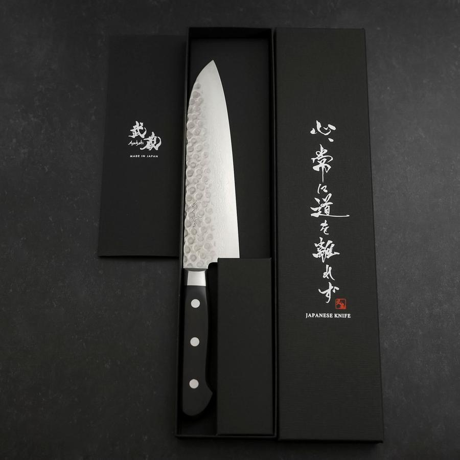 Santoku VG-10 Tsuchime Damascus Western Black Handle 180mm