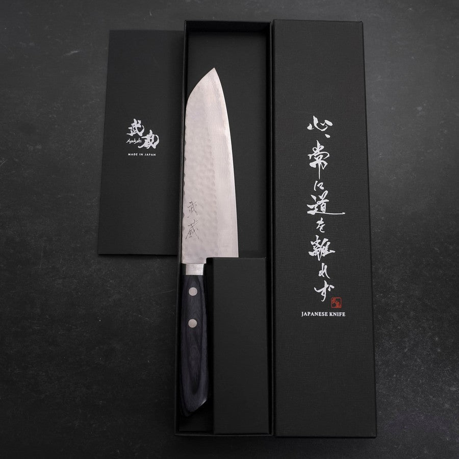 Santoku VG-10 Tsuchime Damascus Western Blue Handle 170mm