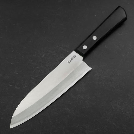 Santoku White Steel #2 Stainless Clad Polished Western Black Handle 170mm