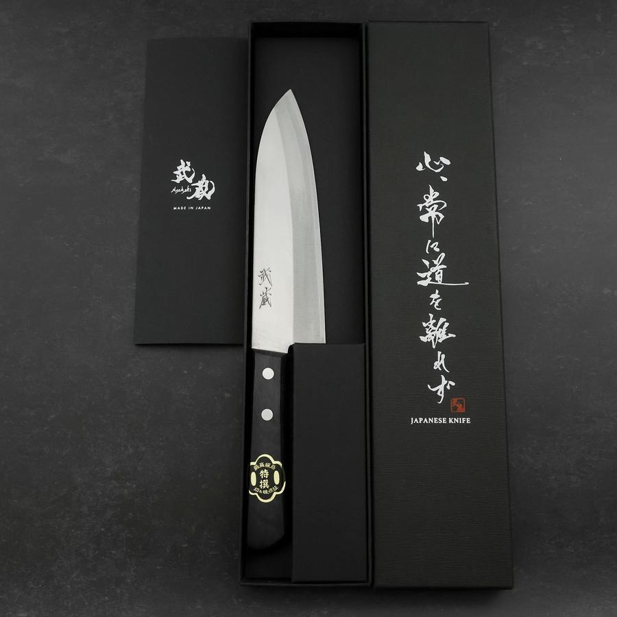 Santoku White Steel #2 Stainless Clad Polished Western Black Handle 170mm