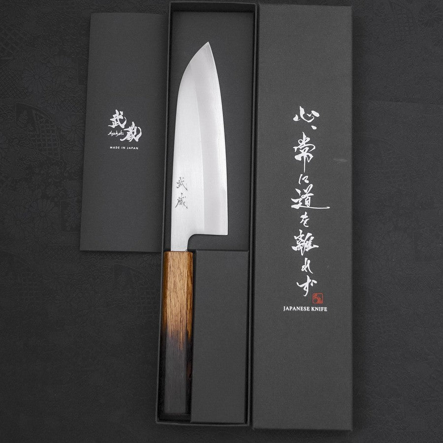 Santoku White Steel #1 Polished Yaki Urushi Handle 165mm