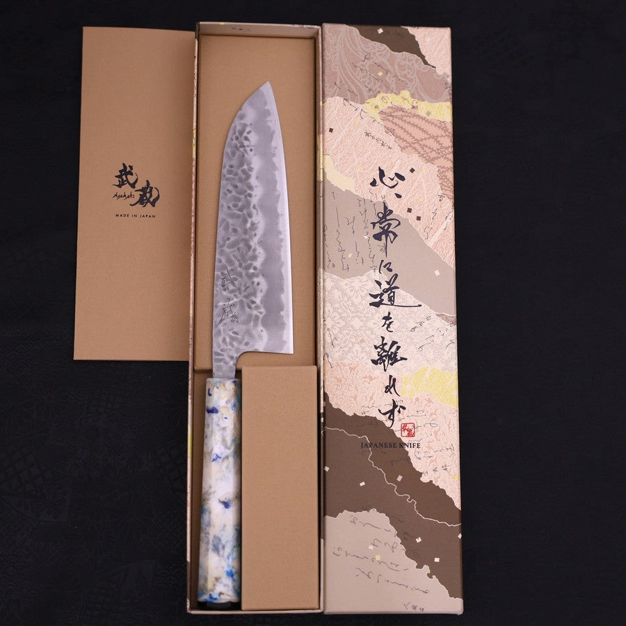 Santoku White Steel #1 Stainless Clad Tsuchime Ocean White Mix Handle 165mm