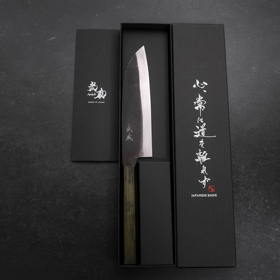 Santoku White Steel #2 Kurouchi Green Urushi Handle 165mm