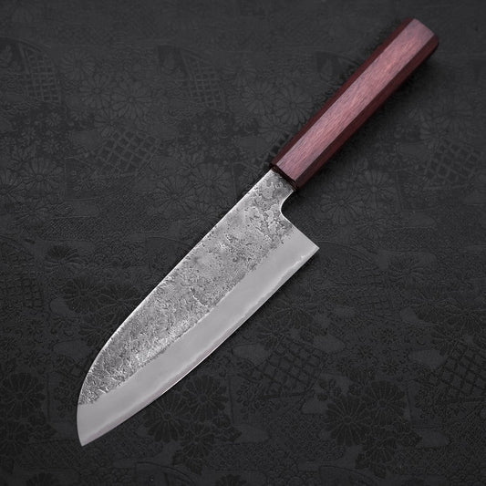 Santoku White Steel #2 Nashiji Stainless Clad Purple Urushi Handle 165mm