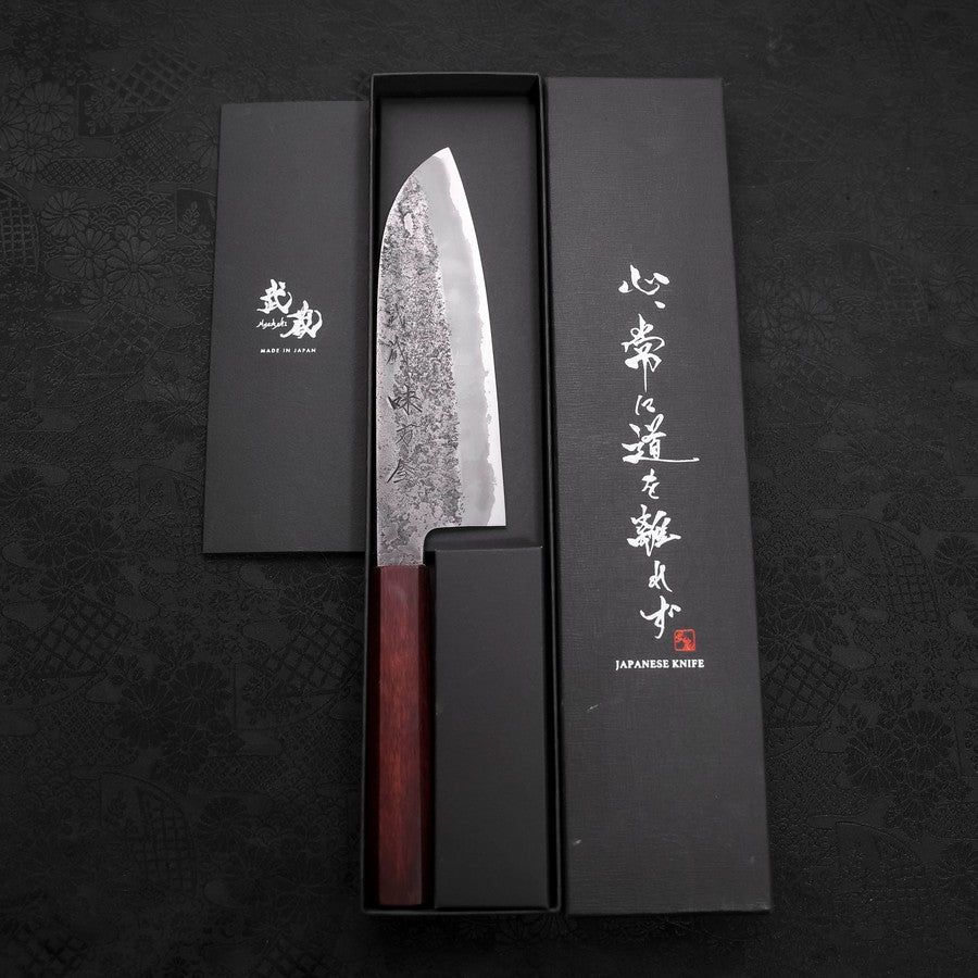 Santoku White Steel #2 Nashiji Stainless Clad Purple Urushi Handle 165mm