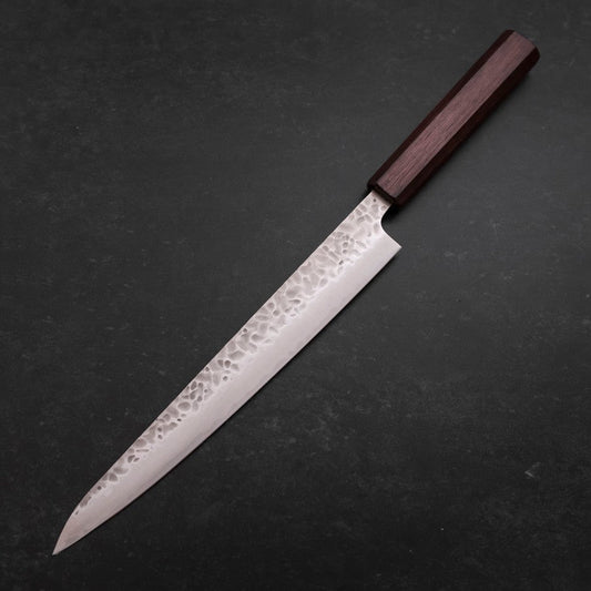 Sujihiki AUS-10 Tsuchime Damascus Purple Urushi Handle 240mm
