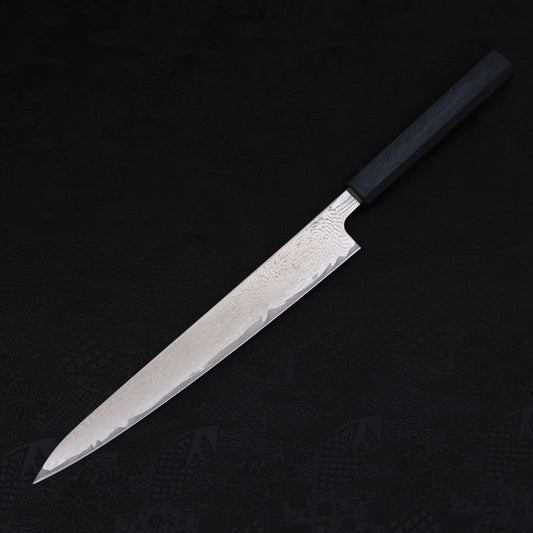 Sujihiki AUS-10 Wave Damascus Dark-Blue Urushi Handle 240mm