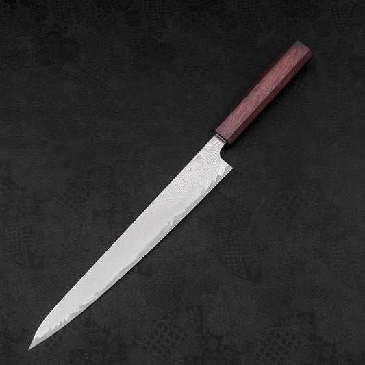 Sujihiki AUS-10 Wave Damascus Purple Urushi Handle 240mm