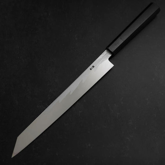 Yanagi Kiritsuke Blue Steel #1 Suminagashi Buffalo Ebony Handle With Sheath 270mm