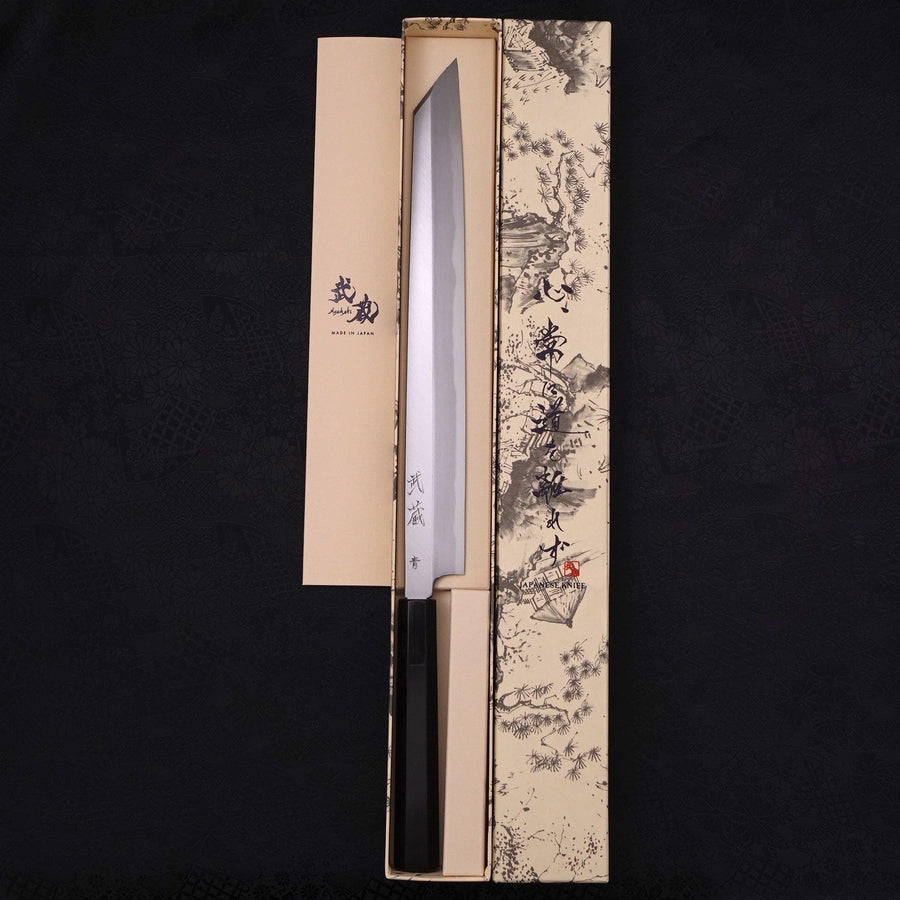 Yanagi Kiritsuke Blue Steel #2 Kasumi Buffalo Ebony Handle 300mm