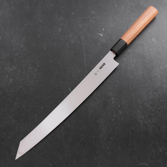 Yanagi Kiritsuke Silver Steel #3 Damascus Mirror Buffalo Teak Handle 300mm