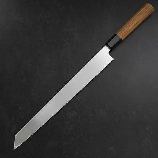 Yanagi Kiritsuke White Steel #2 Kasumi Buffalo Teak Handle 300mm