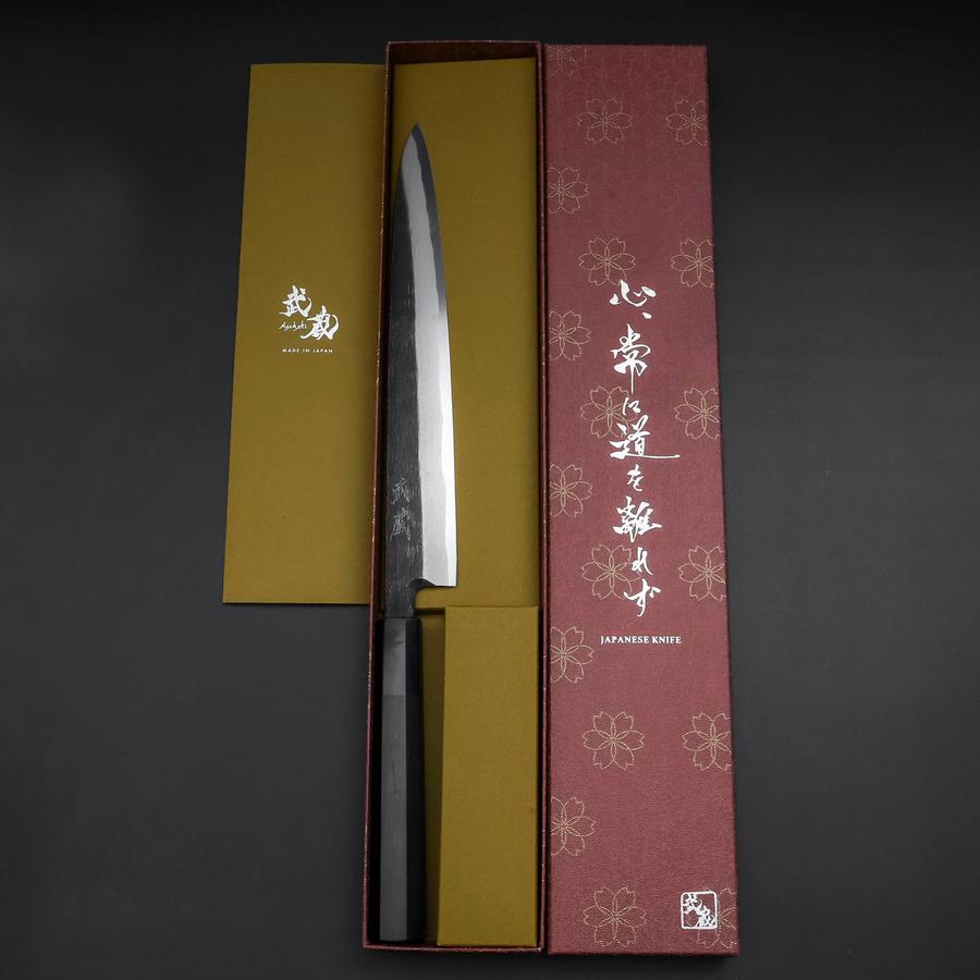 Yanagiba Blue Steel #2 Kurouchi Buffalo Ebony Handle 240mm