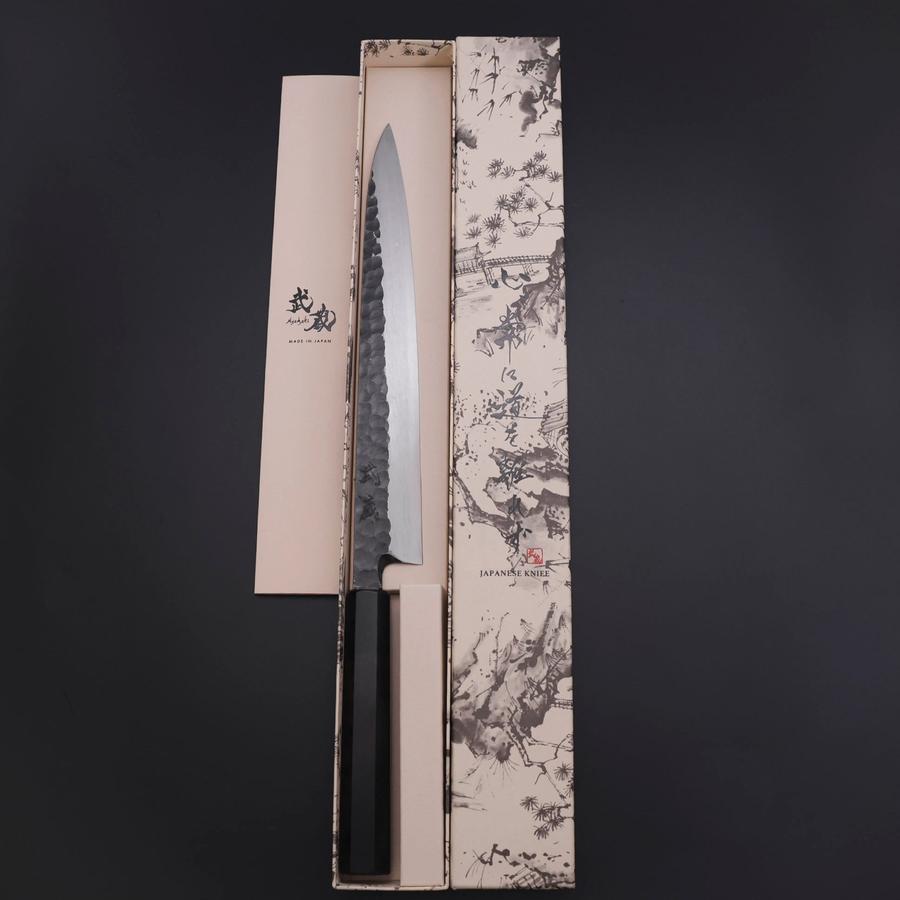 Yanagiba Blue Steel #2 Kurouchi Tsuchime Buffalo Ebony Handle 260mm