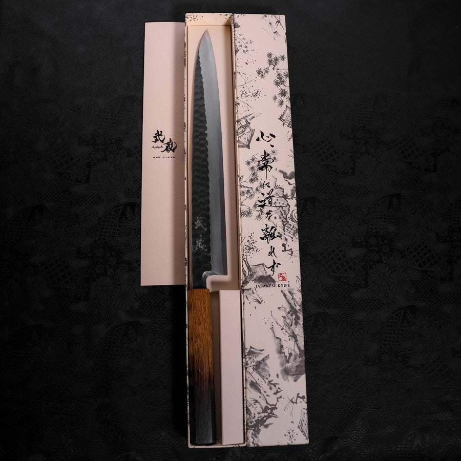 Yanagiba Blue Steel #2 Kurouchi Tsuchime Yaki Urushi Handle 300mm