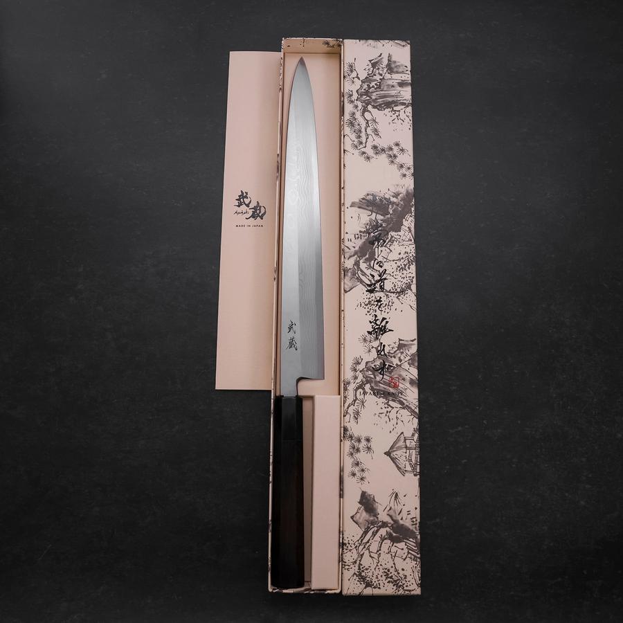 Yanagiba Blue Steel #2 Suminagashi Buffalo Ebony Handle 300mm