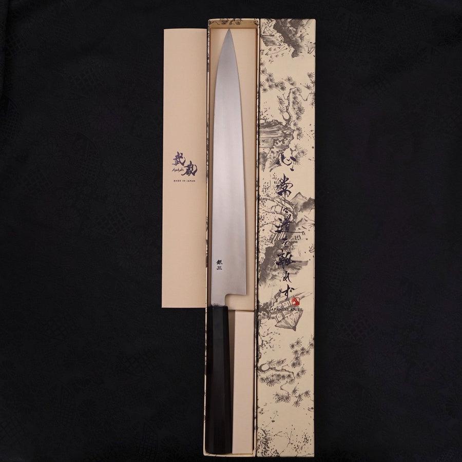 Yanagiba Left -Hand Silver Steel #3 Kasumi Buffalo Ebony Handle 300mm