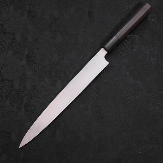 Yanagiba White Steel #2 Kasumi Chokin Sakura-Fuji Buffalo Ebony Handle 240mm