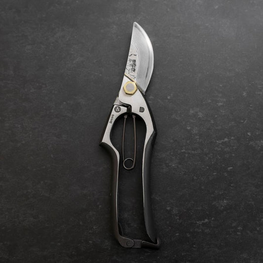 Black Musashi Pruning Shears / Garden Scissors A Type Damascus Forged Handmade 200mm
