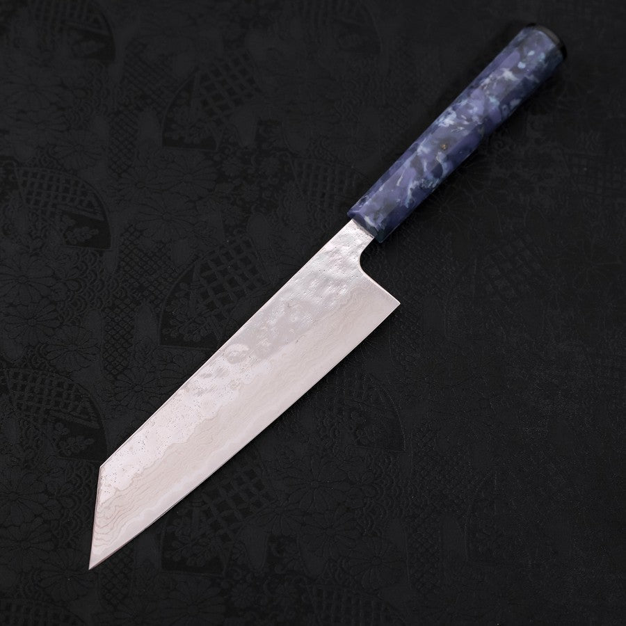 Bunka AUS-10 Nashiji Damascus Mirror Ocean Blue Handle 170mm