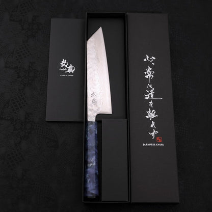 Bunka AUS-10 Nashiji Damascus Mirror Ocean Blue Handle 170mm