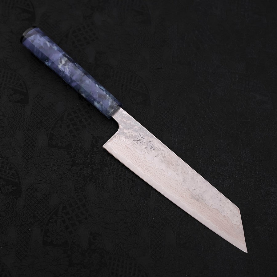 Bunka AUS-10 Nashiji Damascus Mirror Ocean Blue Handle 170mm