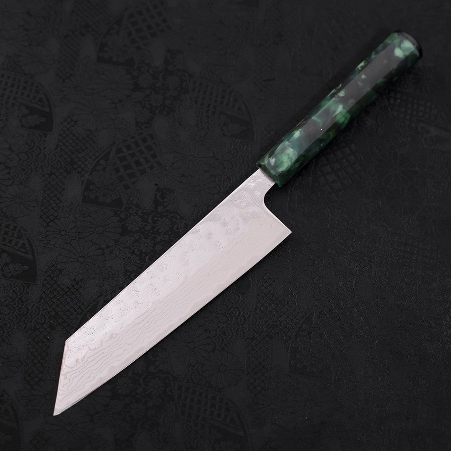 Bunka AUS-10 Nashiji Damascus Mirror Ocean Green Handle 170mm