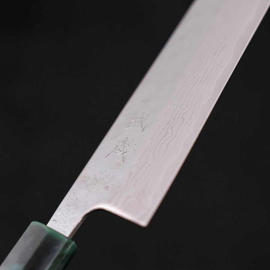 Bunka AUS-10 Nashiji Damascus Mirror Ocean Green Handle 170mm