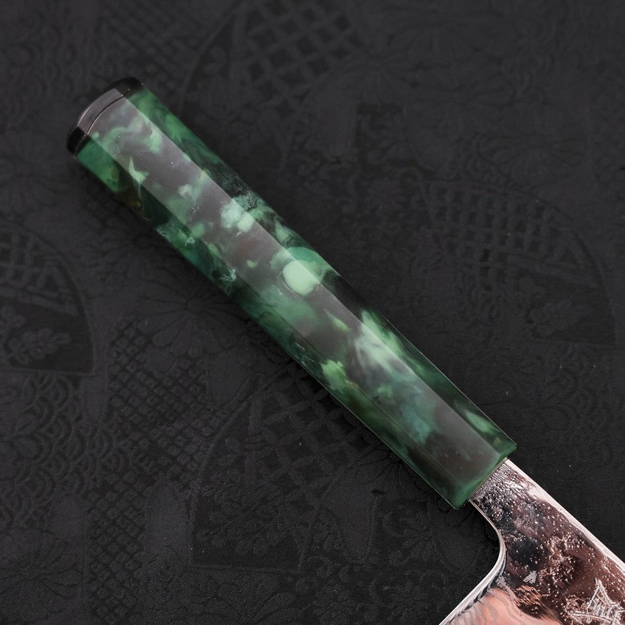 Bunka AUS-10 Nashiji Damascus Mirror Ocean Green Handle 170mm