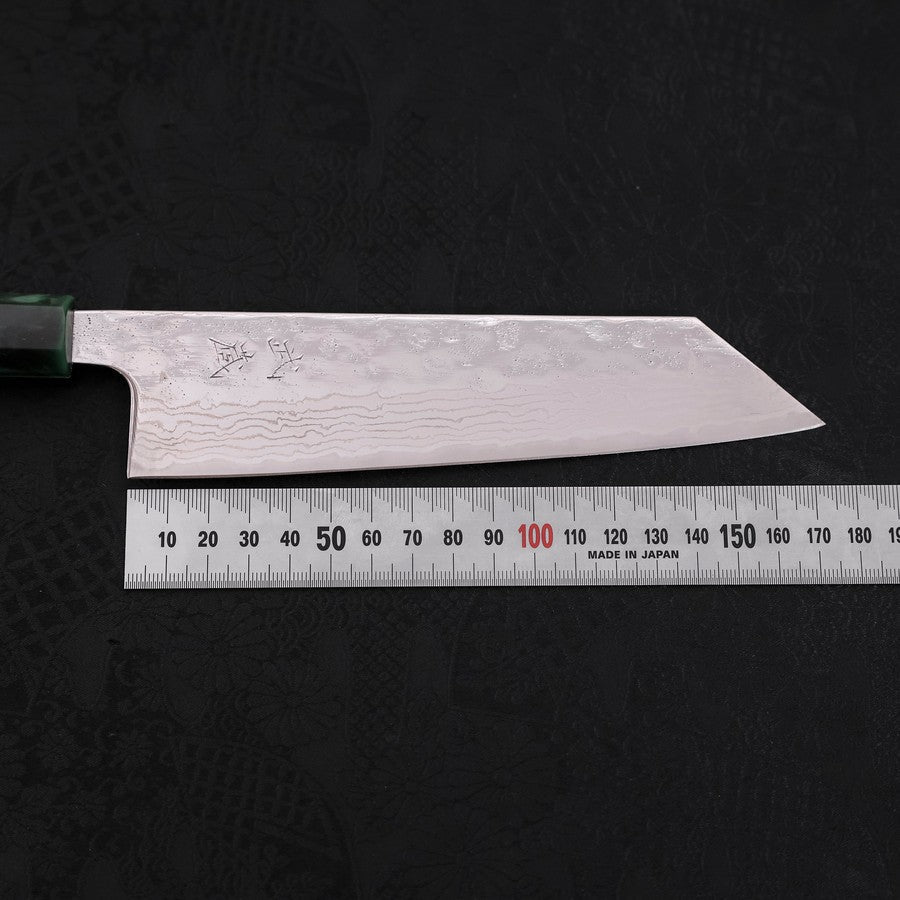 Bunka AUS-10 Nashiji Damascus Mirror Ocean Green Handle 170mm