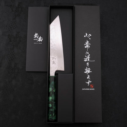 Bunka AUS-10 Nashiji Damascus Mirror Ocean Green Handle 170mm