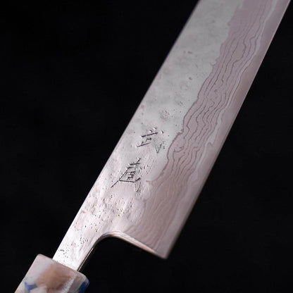 Bunka AUS-10 Nashiji Damascus Mirror Ocean White Mix Handle 170mm