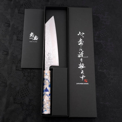 Bunka AUS-10 Nashiji Damascus Mirror Ocean White Mix Handle 170mm