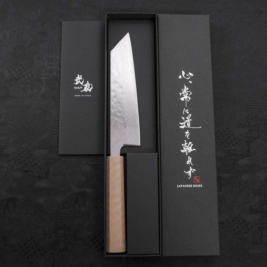 Bunka AUS-10 Nashiji Damascus Mirror White Urushi Handle 170mm