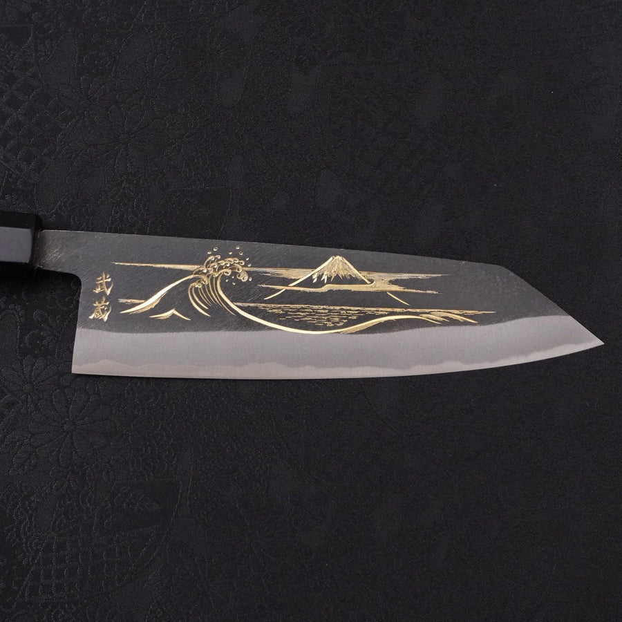 Bunka Blue Steel #2 Kurouchi Chokin Nami-Fuji Buffalo Ebony Handle 175mm