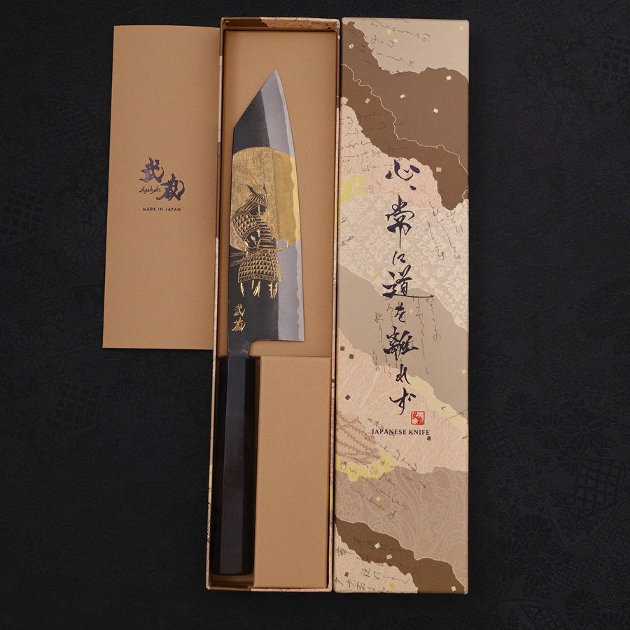 Bunka Blue Steel #2 Kurouchi Chokin Samurai Full Moon Buffalo Ebony Handle 175mm