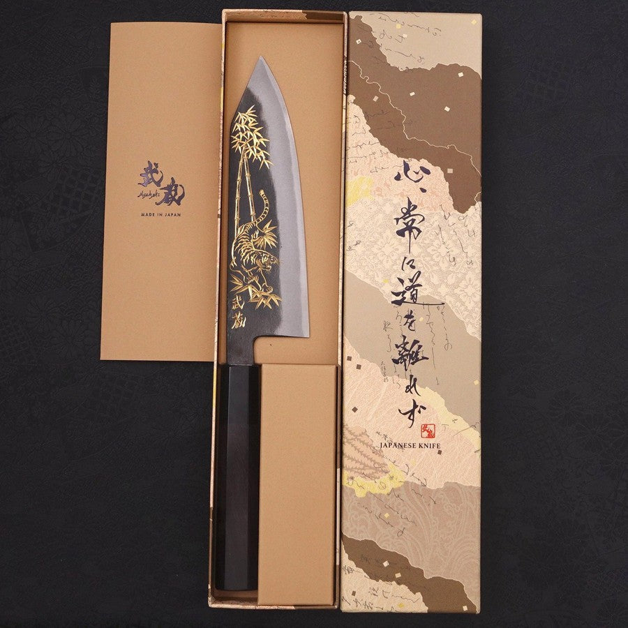 Bunka Blue Steel #2 Kurouchi Chokin Tiger-Bamboo Buffalo Ebony Handle 175mm