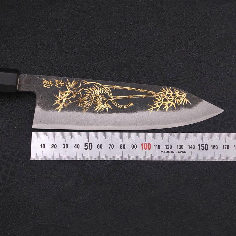 Bunka Blue Steel #2 Kurouchi Chokin Tiger-Bamboo Buffalo Ebony Handle 175mm