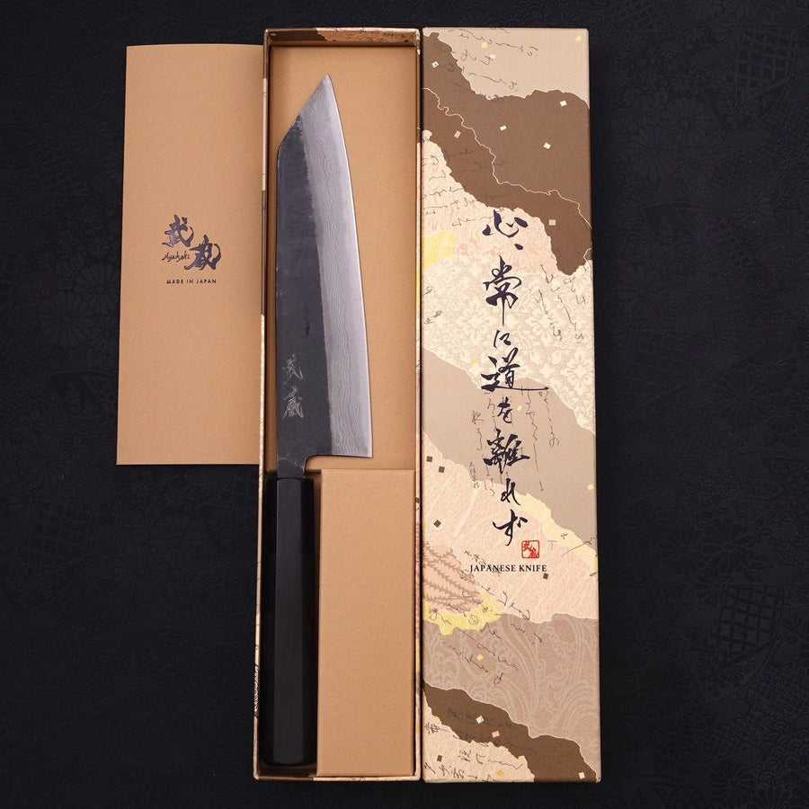 Bunka Blue Steel #2 Kurouchi Damascus Buffalo Ebony Handle 180mm