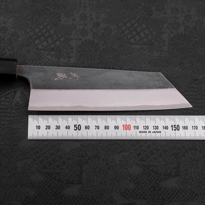 Bunka Blue Steel #2 Kurouchi Damascus Buffalo Teak Handle 165mm