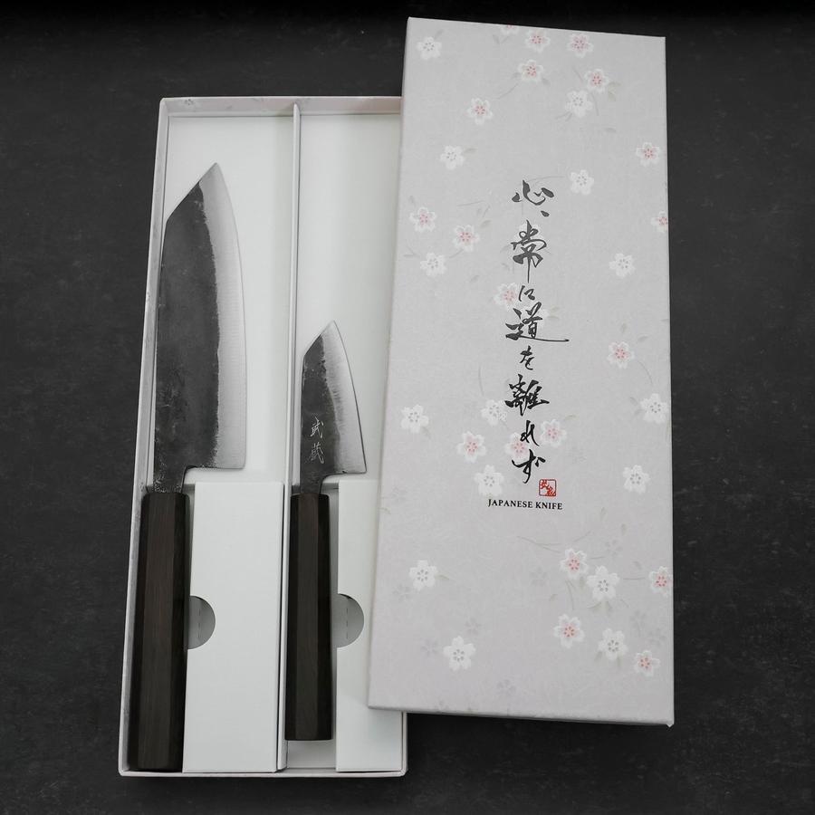 Bunka & Kobunka Blue Steel #2 Kurouchi Ebony Handle Sakura Set