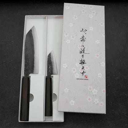 Bunka & Kobunka Blue Steel #2 Kurouchi Ebony Handle Sakura Set