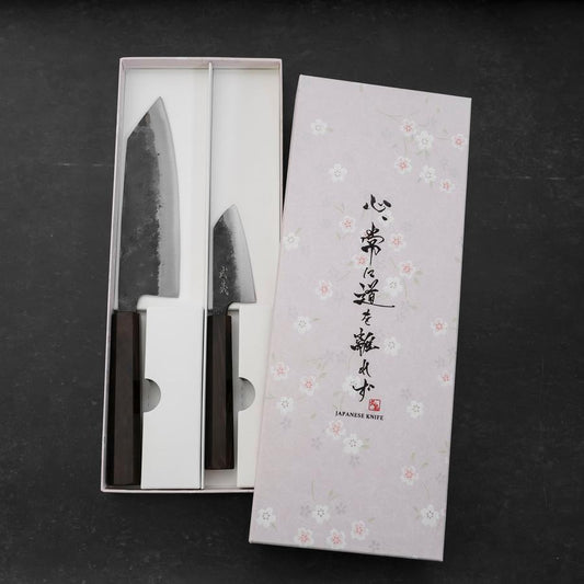 Bunka & Kobunka Blue Steel #2 Kurouchi Ebony Handle Sakura Set