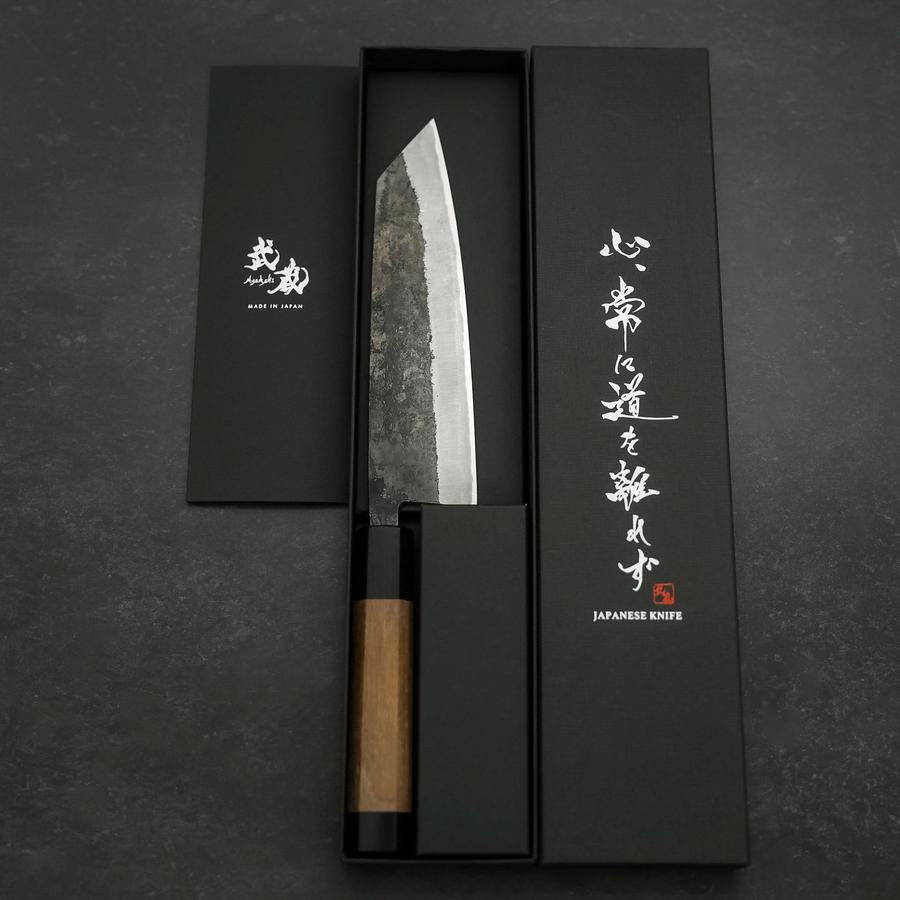 Bunka Stainless Clad Blue Steel #2 Kurouchi Walnut Handle 180mm