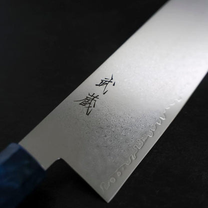 Bunka VG-10 Damascus Blue Birch Handle 180mm (7”)-[Musashi]-[Japanese-Kitchen-Knives]