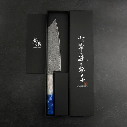 Bunka VG-10 Damascus Ocean White Blue Handle 180mm